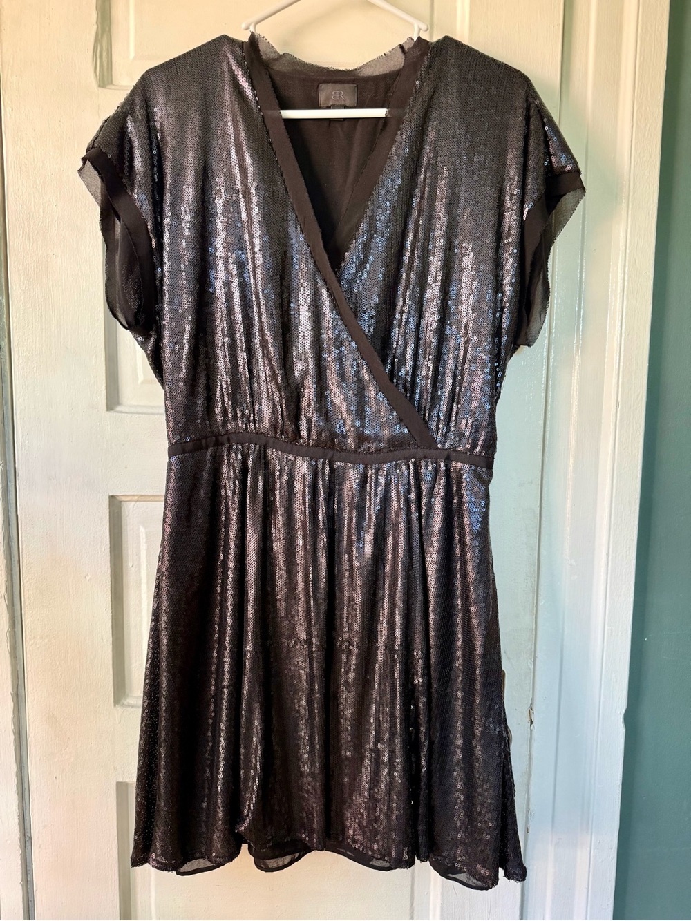 Banana Republic Black Sequin Wrap Mini Dress